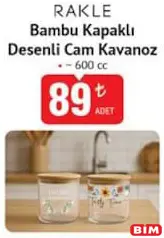 RAKLE BAMBU KAPAKLI DESENLİ CAM KAVANOZ 600 CC RAKLE BAMBU KAPAKLI DESENLİ CAM KAVANOZ 600 CC